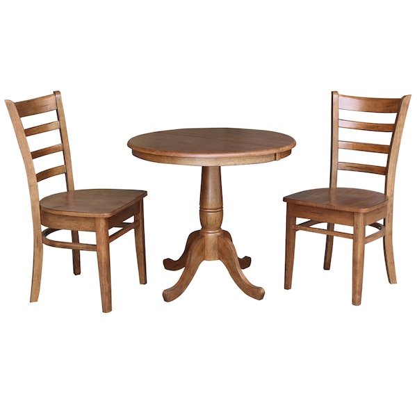 International Concepts Round 36 in Round Extension Dining Table with 2 Chairs, Distressed Oak, 36 in W, 48 in L, 29.3 in H K42-36RXT-C617-2 - main